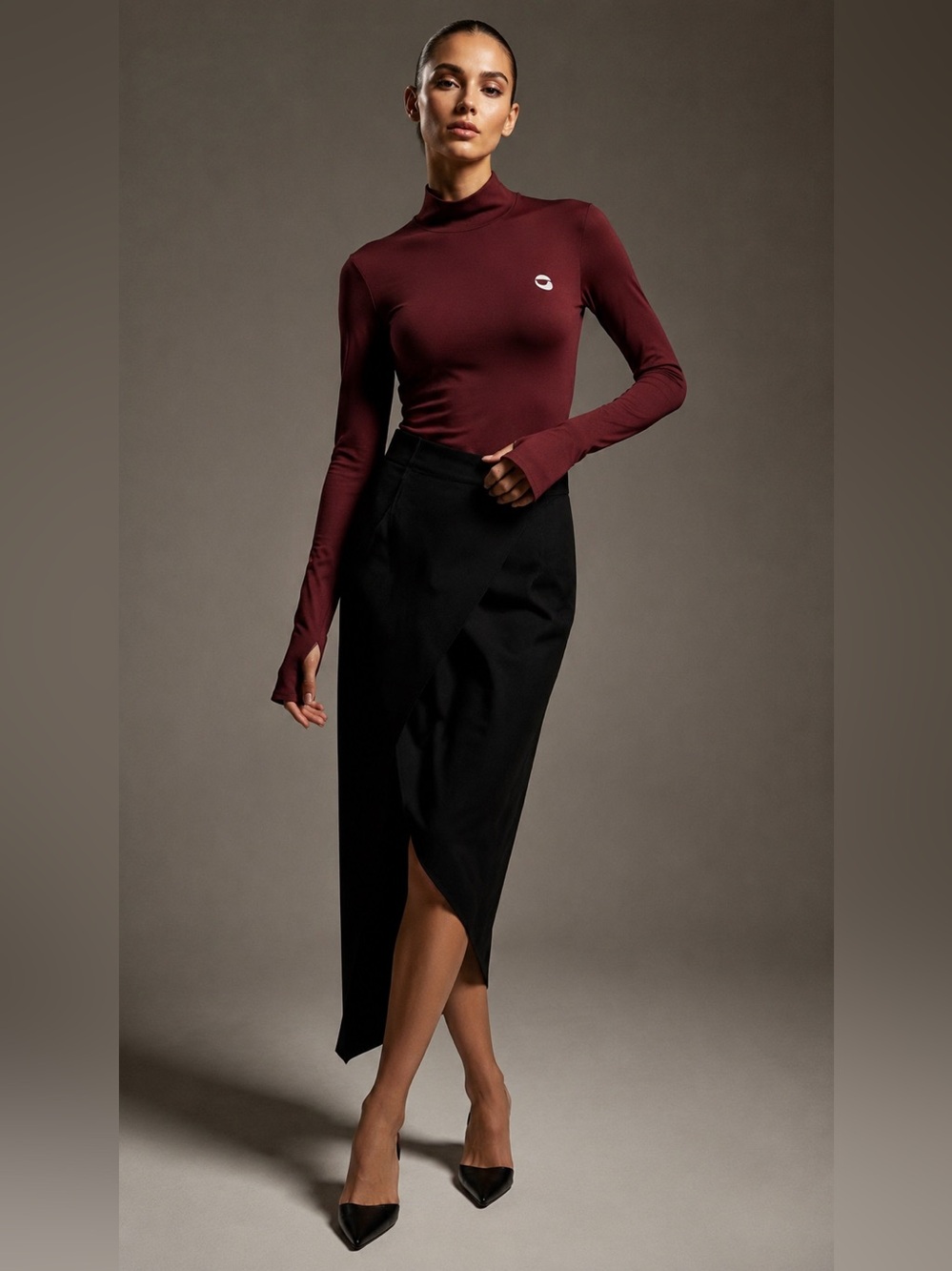 NWT Coperni Paris Tight High Neck Top Women's Small Burgundy Long Sleeve Stretch
